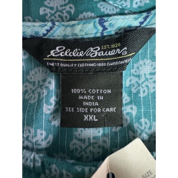 Eddie Bauer Womens XXL Emerald Green Button Front Tank Back Tie 100% Cotton NEW - Picture 4 of 5